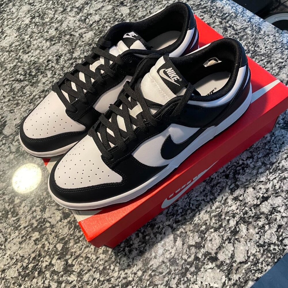 Black and White Panda Nike Dunks low.